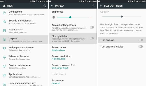 Galaxy S8 Turn On Blue Light Filter