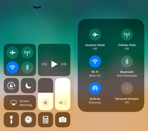 iOS 11 Control Centre